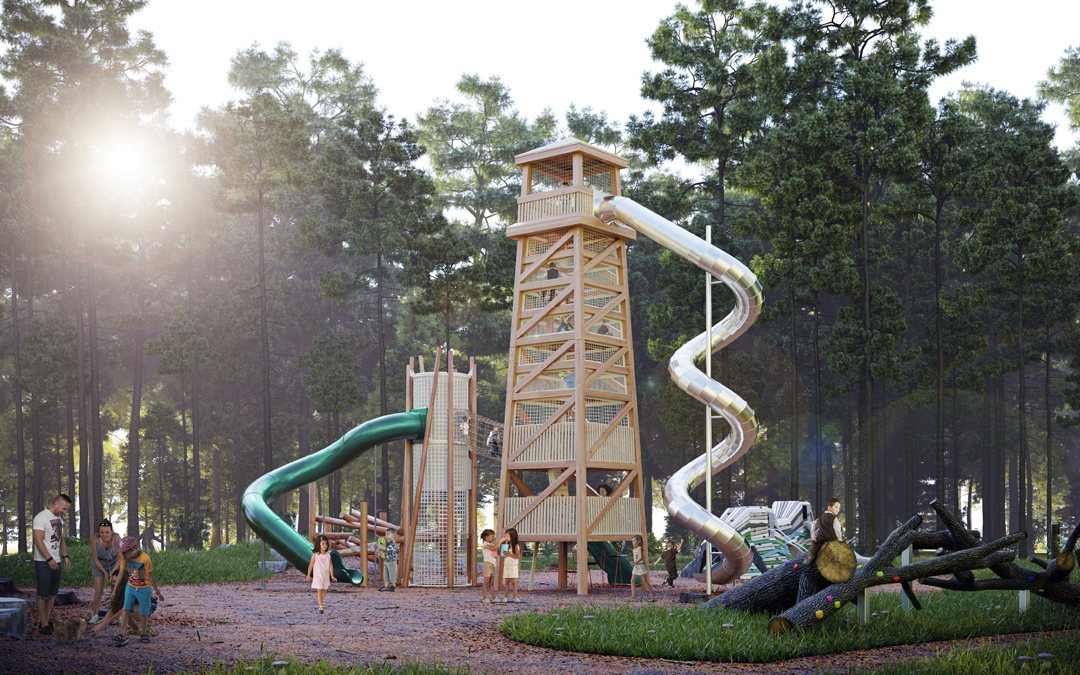 earthscape-tall-timber-tower-log-jam-spiral-slide - Earthscape Play